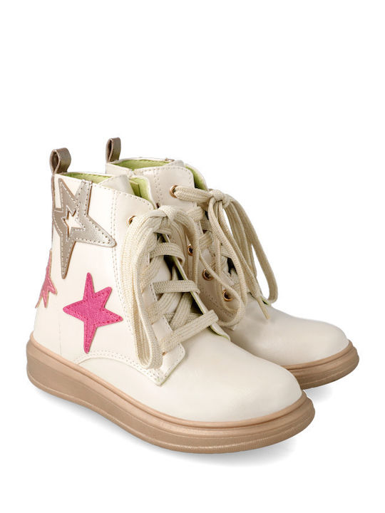 Anatomical Leather Kids Boots with Laces Beige