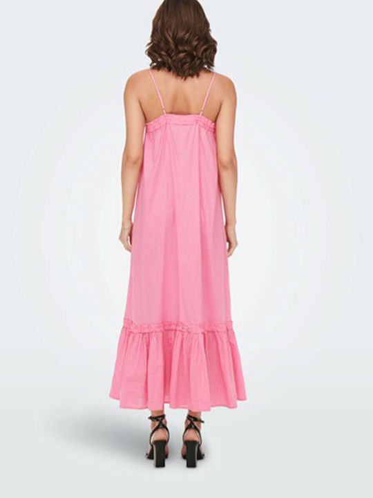 Only Midi Καλοκαιρινό All Day Φόρεμα με Τιράντα Ροζ