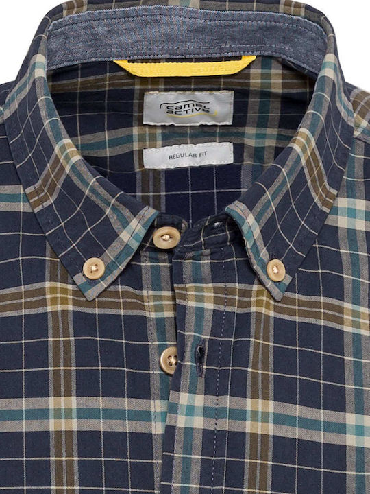 Men's Shirt Long Sleeve Checked Navy Blue
