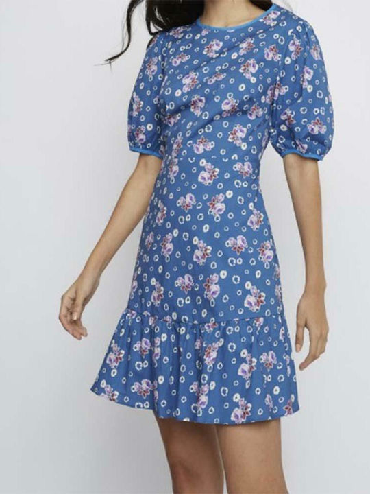 Summer Mini Dress with Ruffle Blue