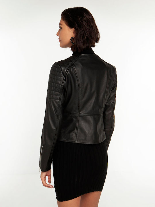 Toi&Moi Δερμάτινο Γυναικείο Biker Jacket Μαύρο