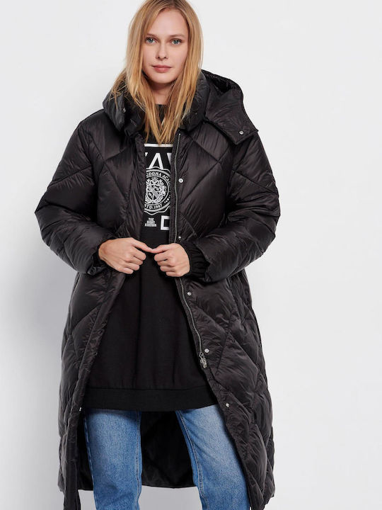 Lang Damen Puffer Jacke für Winter Schwarz