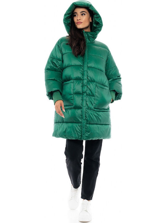 Lang Damen Puffer Jacke für Winter Grün