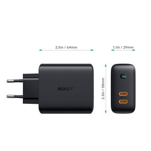 Aukey Charger Without Cable with 2 USB-C Ports 36W Power Delivery Blacks (PA-D2)