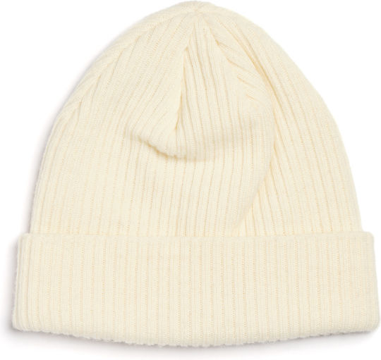 222.BU03.112 Beanie Ανδρικός Σκούφος με Rib Πλέξη σε Λευκό χρώμα