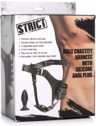 XR Strict Penis Chastity Belt with Silicone Anal Plug Black