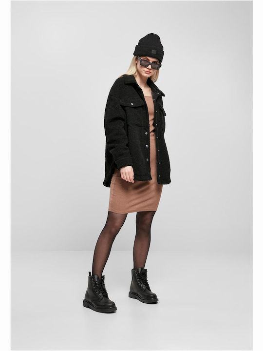 Sherpa Damen Schwarz Overshirt Oversized