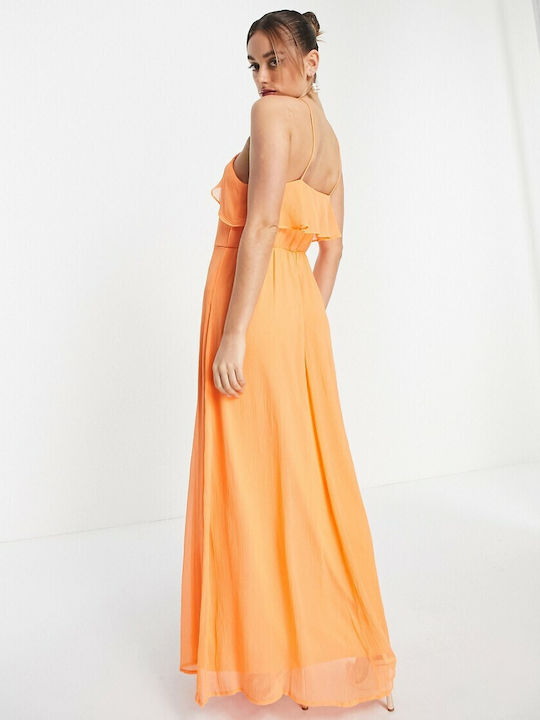 Vero Moda Summer Midi Dress with Slit Orange/Nectarine