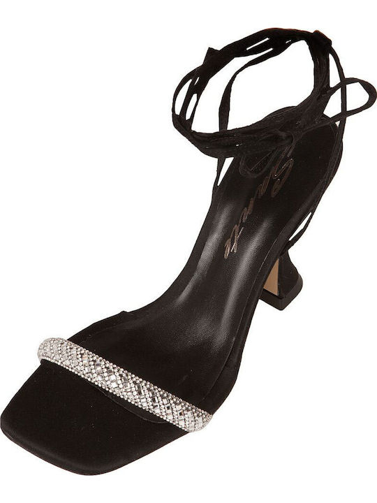 Fabric Sandals with Strass Black