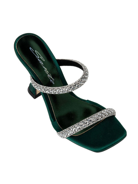 Sante Fabric Women's Sandals with Strass Green with Chunky High Heel