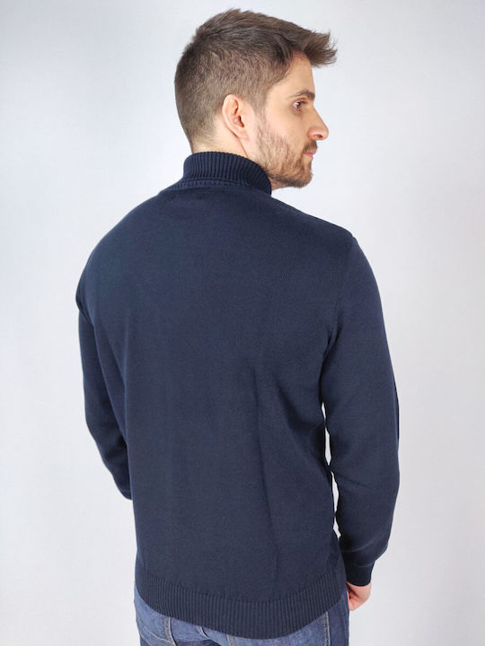 Side Effect Men's Long Sleeve Sweater Turtleneck Navy Blue