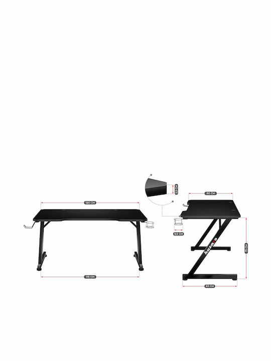 Gaming Office Hero 2.5 Wooden Black with Metal Legs 120x60x75cm