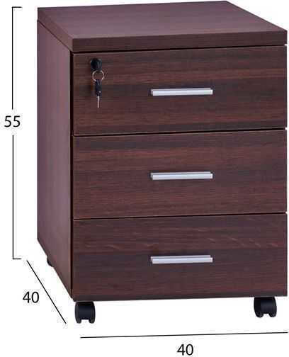 Office Storage Drawer Wooden with Wheels and Lock Wenge 40x40x55cm