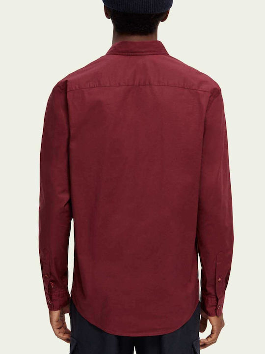 Scotch & Soda Men's Shirt Long Sleeve Cotton Burgundy