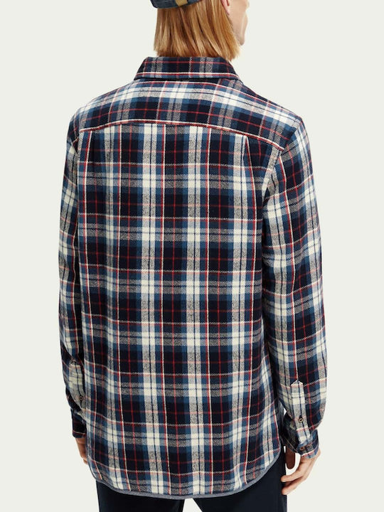 Scotch & Soda Men's Shirt Long Sleeve Cotton Checked Blue