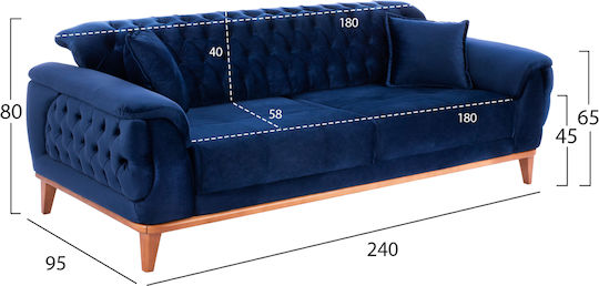 Bennington Canapea Cu Trei Locuri Pat Albastră 240x95x80cm