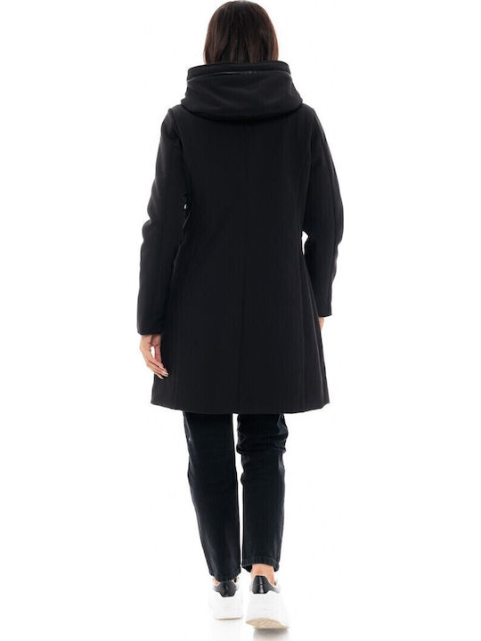 Women's Long Puffer Jacket for Winter with Hood Black
