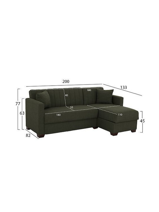 Ghufran Corner Couch Bed with Reversible Angle & Storage Space Dark Olive 200x133x77 cm