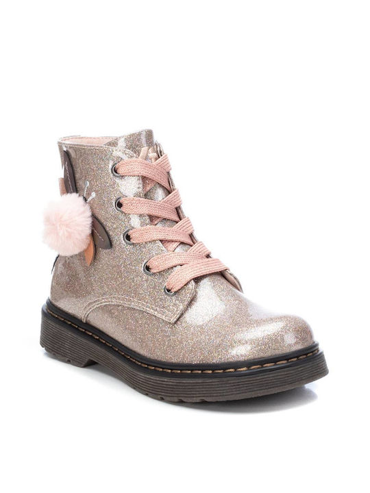 Xti Kids Leather Military Boots with Lace Pink