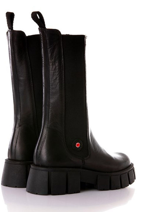 Leder Damen Chelsea Stiefeletten mit mittlerem Absatz Schwarz