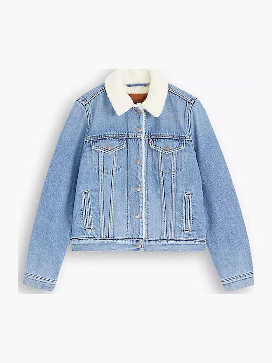 Original Women's Short Jean Jacket for Winter Blue