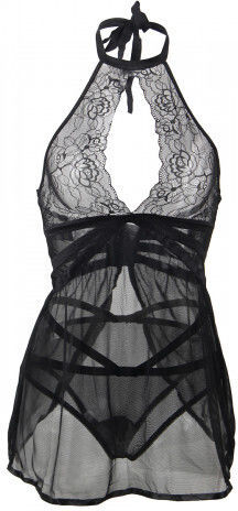 CyprusLoveShop 12469 Plus Size Adore Me Chemise with Thong Set Babydoll Sexy Black