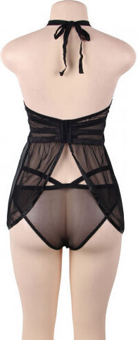 CyprusLoveShop 12469 Plus Size Adore Me Chemise with Thong Set Babydoll Sexy Black