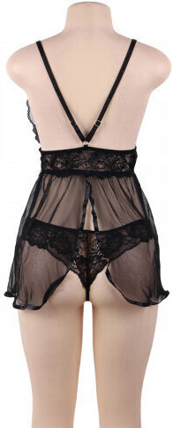 Subblime Plus Size Σετ Sexy Babydoll με Δαντέλα & Διαφάνεια Black