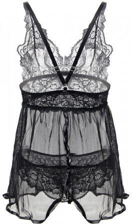 Subblime Plus Size Σετ Sexy Babydoll με Δαντέλα & Διαφάνεια Black