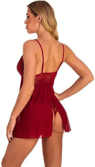 La Lolita Amsterdam SY200012-BK1 Σετ Sexy Νυχτικό με Δαντέλα & Διαφάνεια Angel Split Back Babydoll Set Red