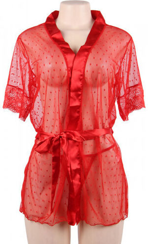 CyprusLoveShop Sexy Σετ με Ρόμπα Mesh Kimono With String Light Red