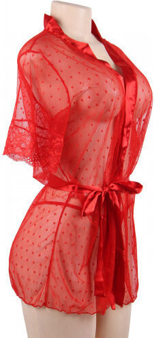 CyprusLoveShop Sexy Σετ με Ρόμπα Mesh Kimono With String Light Red