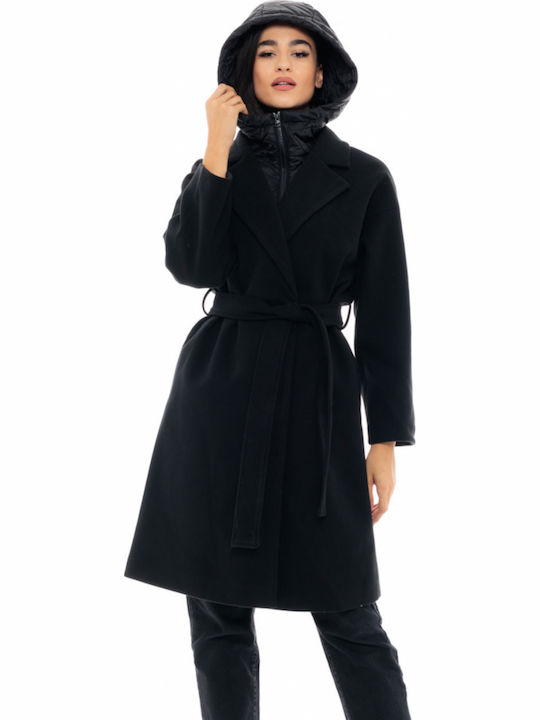 Women's Black Coat with Hood