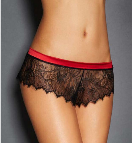 Lace Knickers with Bow Back Γυναικείο Sexy String Plus Size Black/Red