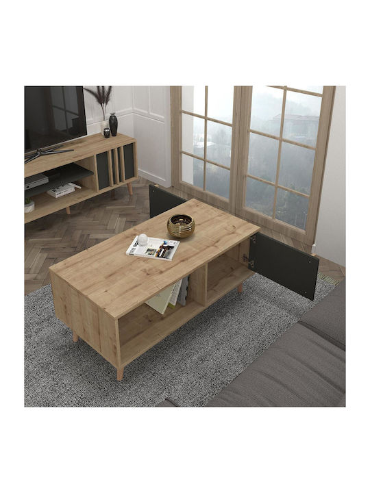 Rectangular Central Coffee Table Andros Wooden Natural / Anthracite W120xL60xH45cm
