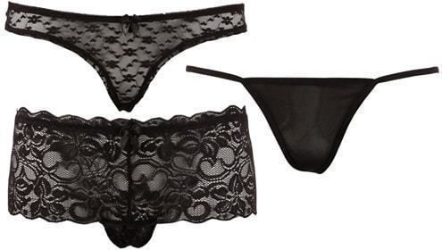 Cottelli Collection Slip Set 3 Pack Femei Sexy Șir de caractere cu decupaje Black
