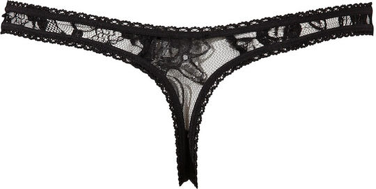 Cottelli Collection Crotchless String Женски Секси Прашка с отворена пикантност Black