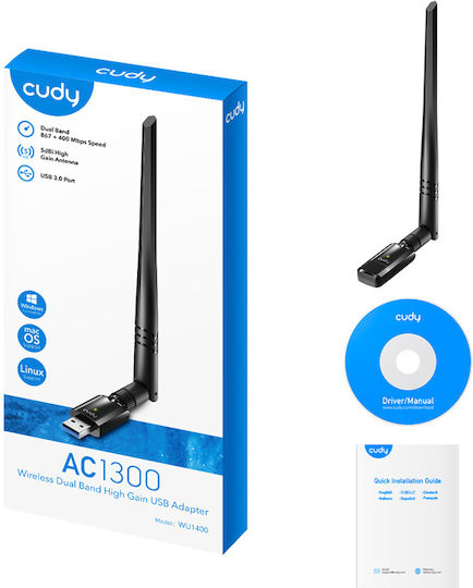 Cudy WU1400 USB Network Adapter with Wireless Wi-Fi Connection 1300Mbps and Detachable Antenna