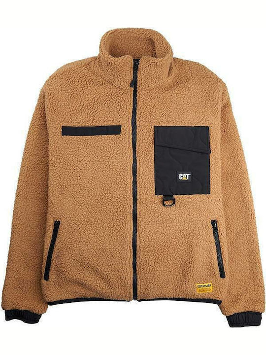 CAT Teddy Men's Cardigan with Zipper Brown