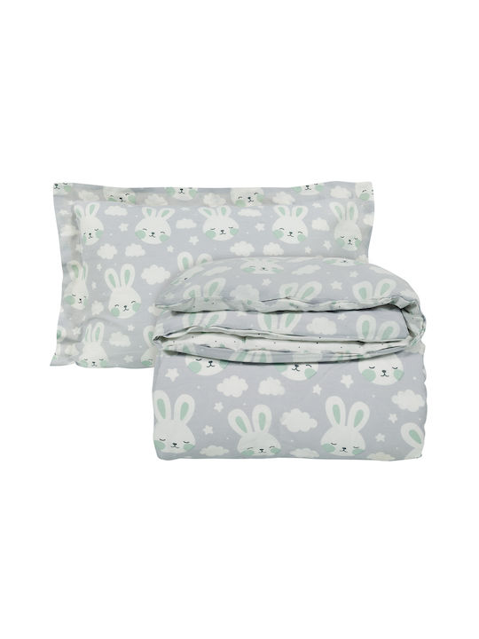 Das Home Cute Rabbit Set Kinderbettbezug Einzel mit Kissenbezug Baumwolle Gray 160x240cm