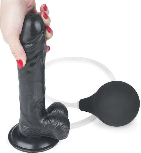 Lovetoy Squirt Extreme Реалистично Дилдо с Тестиси Смукателна Чашка и Способност за Еякулация Черно 23см