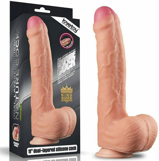 Lovetoy Dual Layer Platinum Realistic Silicone Dildo with Scrotum & Suction Cup Flesh 28cm