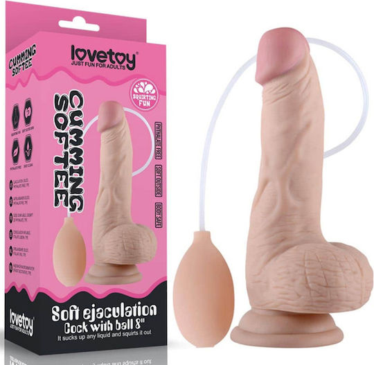Lovetoy Glass Dildo with Balls, Suction Cup, and Ejaculating Capability Flesh 20cm