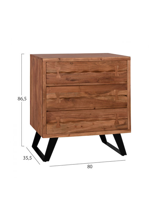 Chest of Drawers of Solid Wood with 3 Drawers 80x35.5x86.5cm