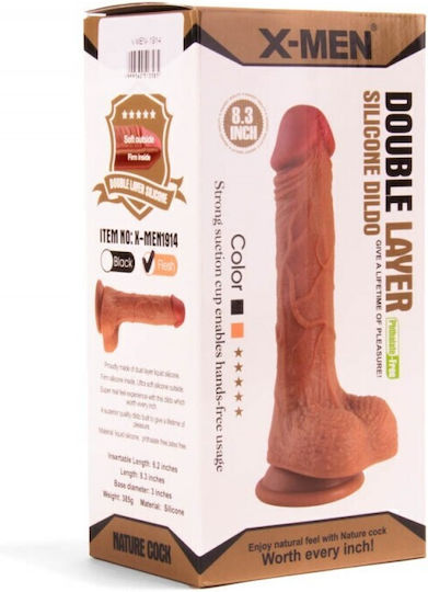 Chisa Novelties X-Men Double Layer Silicone Dildo Realistic Dildo with Balls and Suction Cup Flesh 21cm