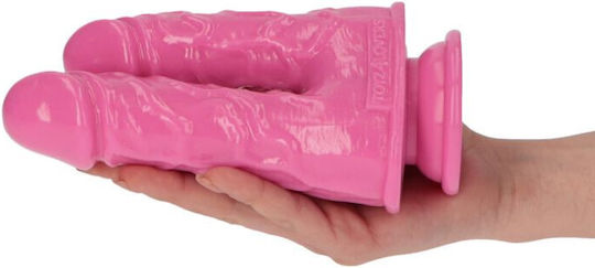Toyz4lovers Double Dildo Caino E Abele Двойно дилдо Със смукателна чашка Розов 15.5см