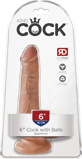 King Cock Glass Dildo with Balls and Suction Cup Tan 15cm
