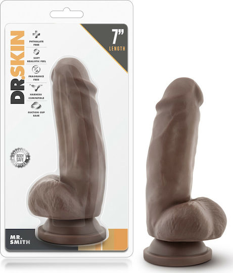 Dr. Skin Mr. Smith Ρεαλιστικό Dildo με Όρχεις και Βεντούζα Chocolate 18cm