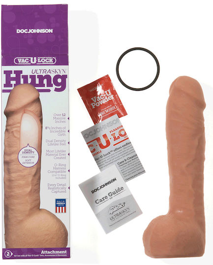 Doc Johnson Vac-u-lock Ultraskyn Hung Realistic Dildo with Scrotum Flesh 30cm