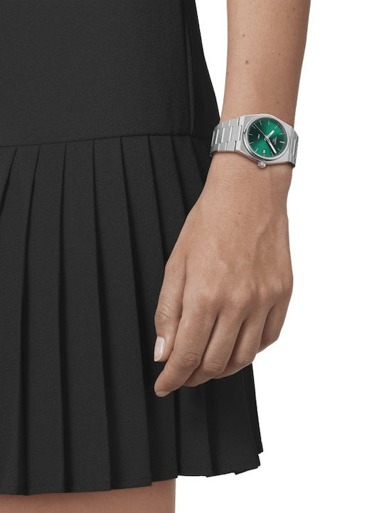 Tissot PRX Γυναικείο Ρολόι 35mm Μπαταρίας με Ασημί Μεταλλικό Μπρασελέ